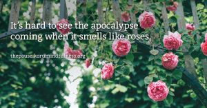 It’s hard to see the apocalypse coming when it smells like roses.