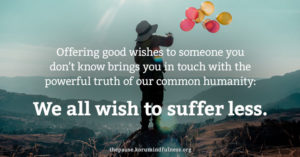 Offering good wishes to someone you don’t know brings you in touch with the powerful truth of our common humanity: We all wish to suffer less.